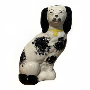 Antique Staffordshire Pottery Spaniel Black & White Dog Figurine England 3.75”